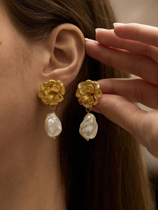 Pearl Halo Fairycore Earrings Gold Plated With Vintage Opulence