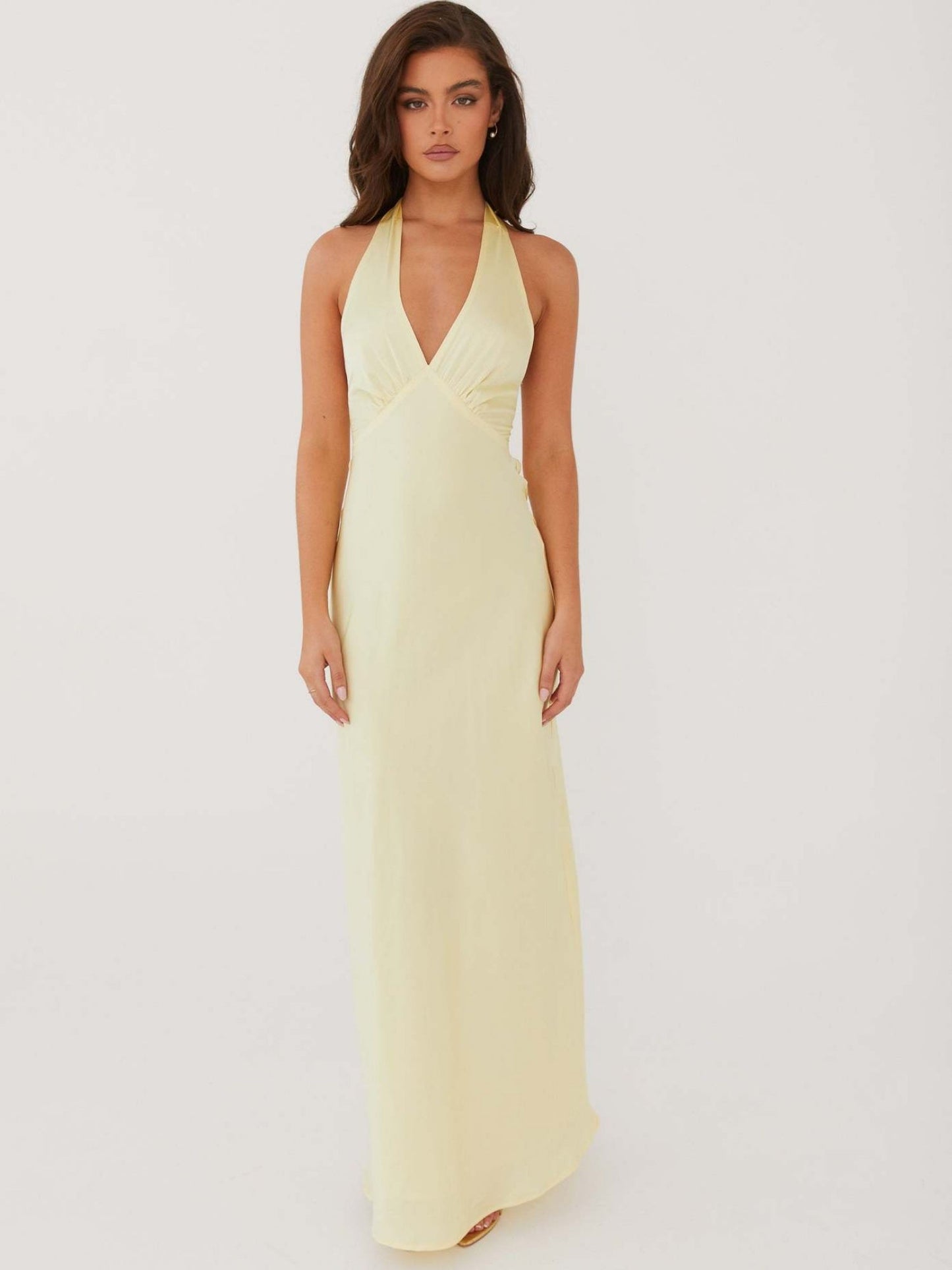 Satin V-neck Halter Neck Backless Strappy Maxi Dresses