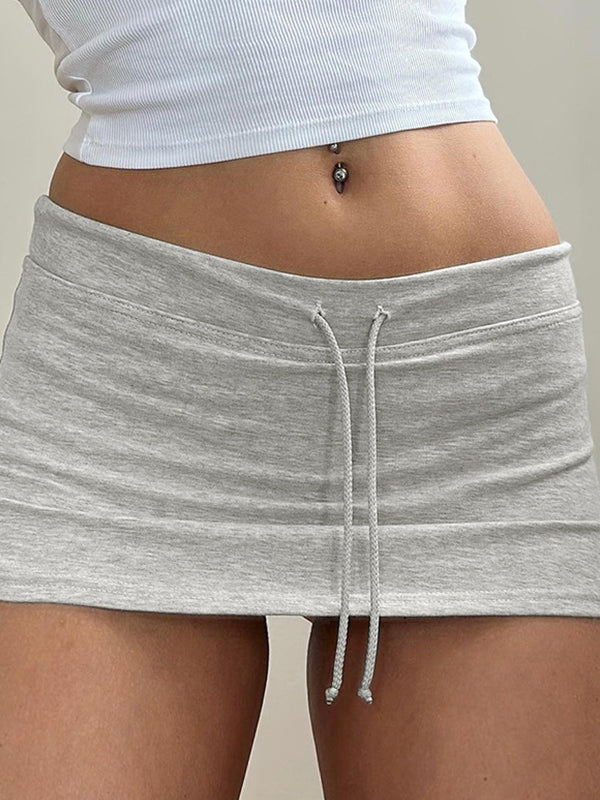 Women's Black Drawstring Slit Mini Skirt – Casual High-Waist Y2K Skirt
