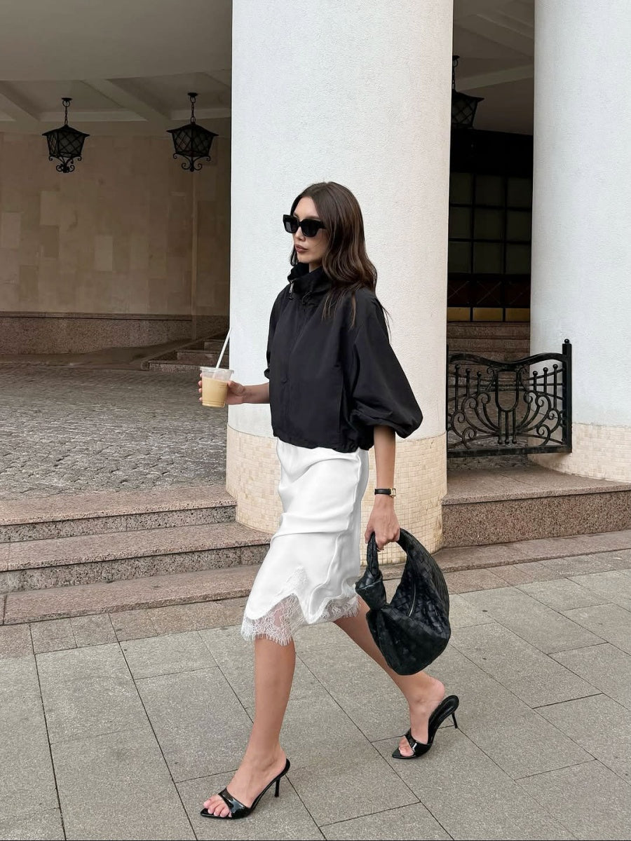 White Lace-trimmed Pencil Skirt
