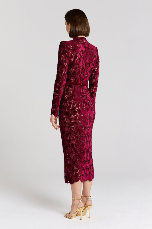Diane Burgundy Lace Long Sleeve Midi Dress