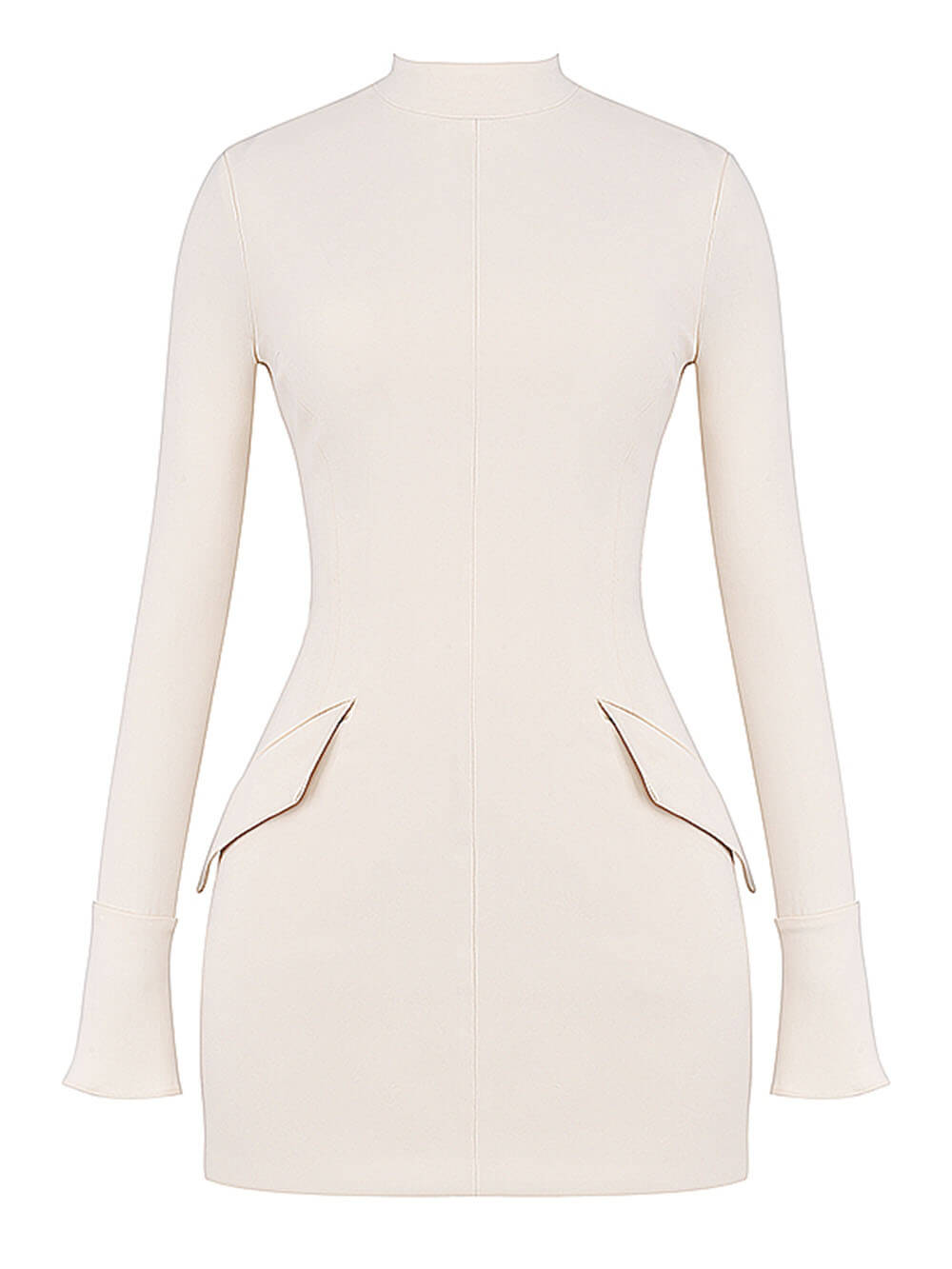 Mock Neck Long Sleeve Hip Flap Structured Mini Dress