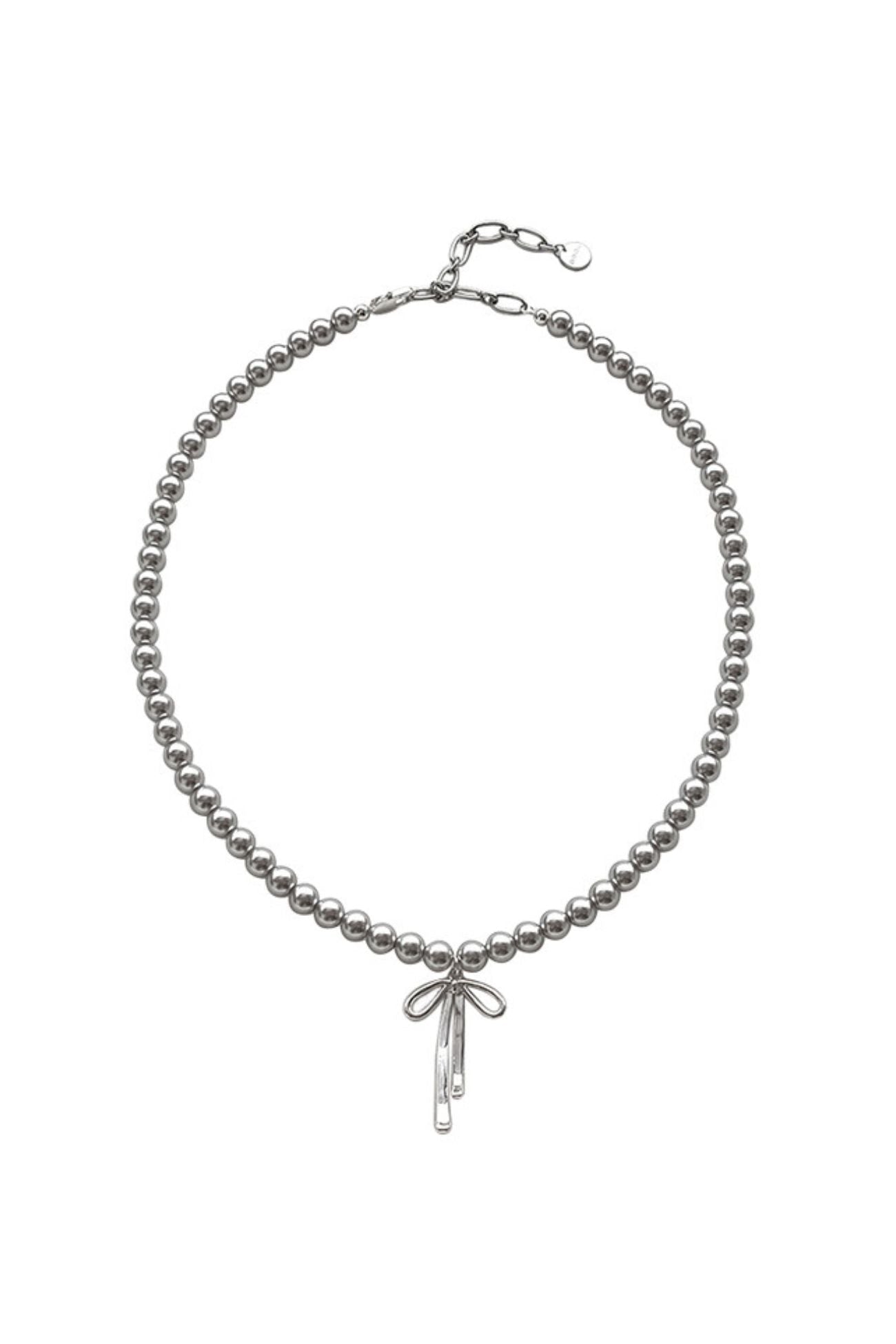 Bow Pendant Grey Pearl Necklace