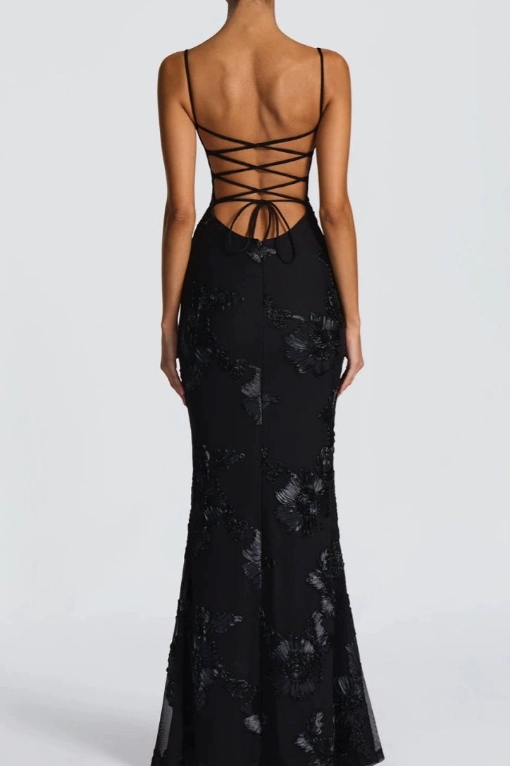 | Strapless Floral Embroidered Maxi Dress