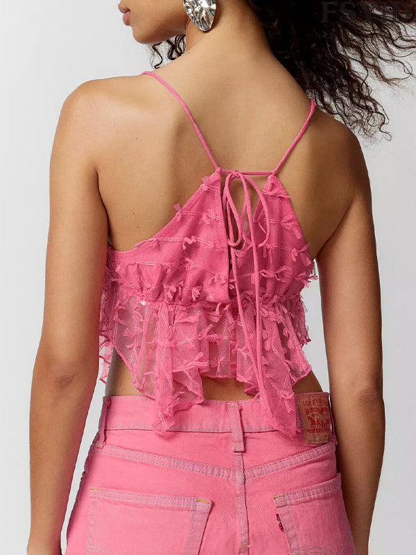 Solid Three-dimensional Decor V Neck Cami Top