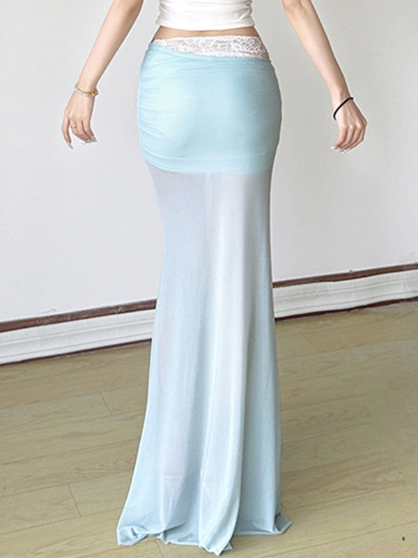 Resort Style Three-Dimensional Flowers Maxi Skirt