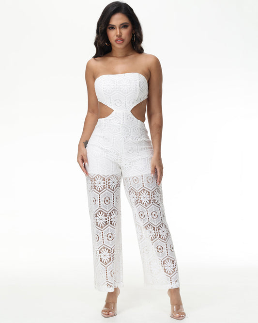 Tube Top Cutout Tie Jumpsuit