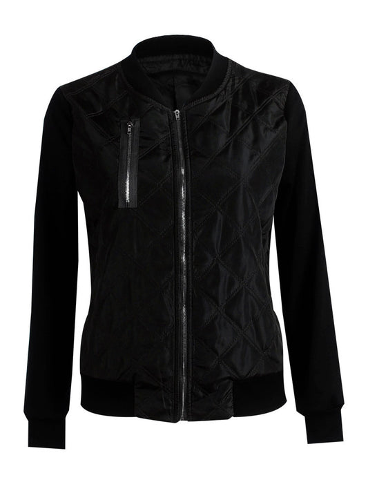 Women Bomber Jacket Stand Collar Quilted Jackets