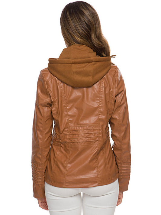 PU Leather Jacket Hooded Spring Outerwear For Women 2026