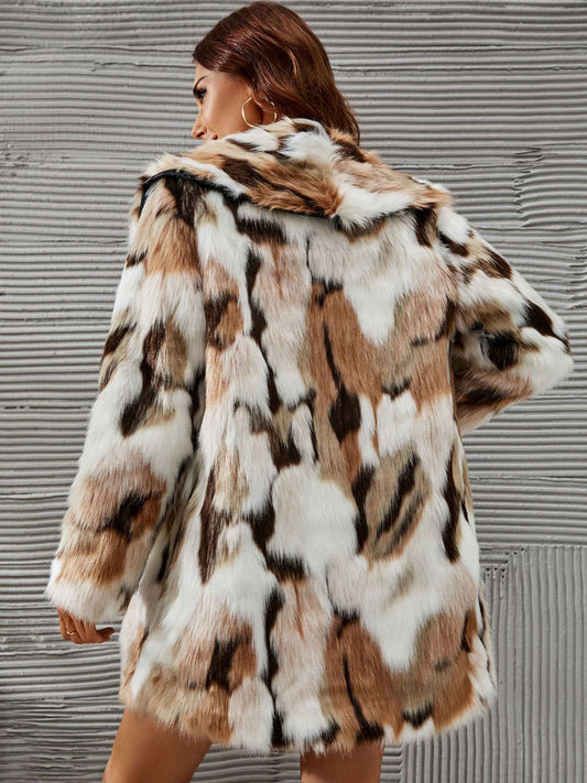 Faux Fur Coats Coffee BrownTwo-Tone Women Eco-friendly Fur Coat