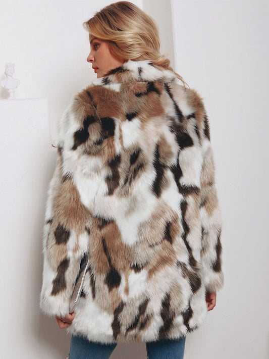 Faux Fur Coats Color Block Women Winter Eco-friendly Fur Coat 2026