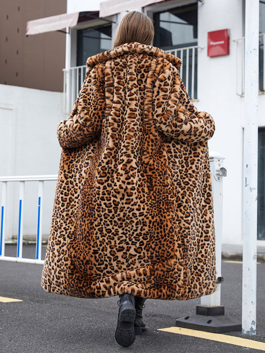 Faux Fur Long Coats Leopard Winter Eco-friendly Long Jacket For Women 2026