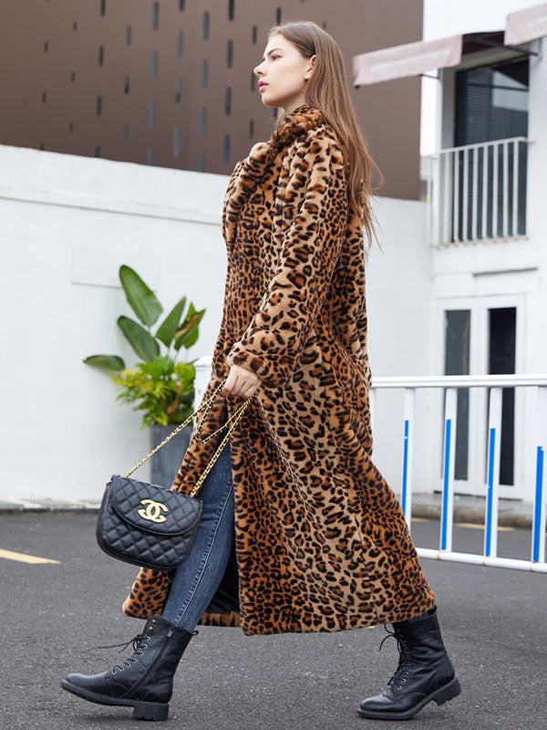 Faux Fur Long Coats Leopard Winter Eco-friendly Long Jacket For Women 2026