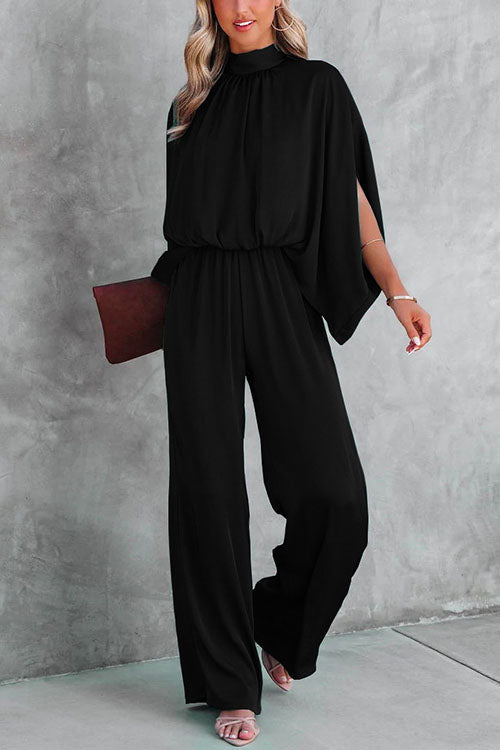 Margovil Stand Collar Slit Sleeve Waisted Wide Leg Jumpsuits( in 5 Colors)