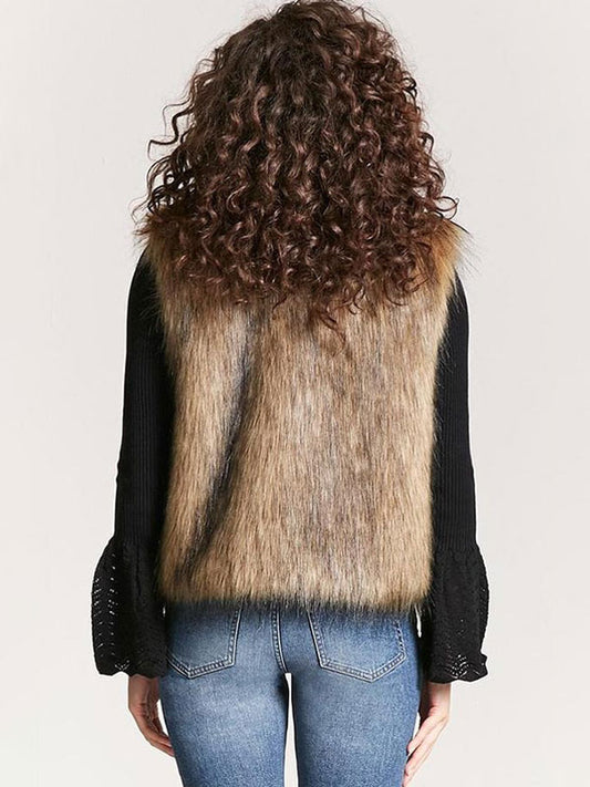 Faux Fur Coats Coffee Brown Sleeveless Faux Fur Jacket Eco-friendly Fur Coat