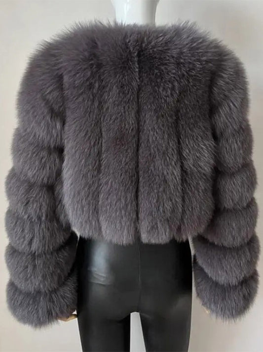 Faux Fur Coat V-Neck Long Sleeves Winter Eco-friendly Fur Crop Jacket For Women 2026