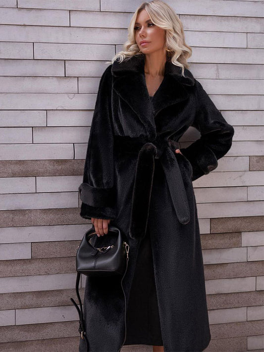 Faux Fur Coats Notched Lapel Oversized Winter Long Coat For Women 2026