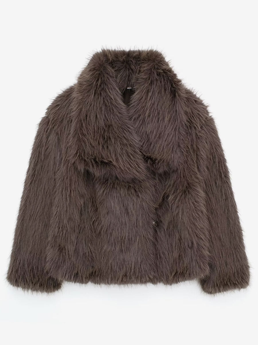 Faux Fur Coats Cozy Winter Women Chic Eco-friendly Fur Jacket In Burgundy