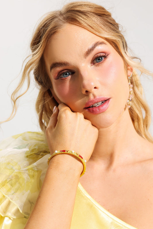 Faux Pearl Enamel Cuff Bracelet