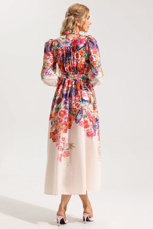 Floral Lantern Sleeve Midi Dress