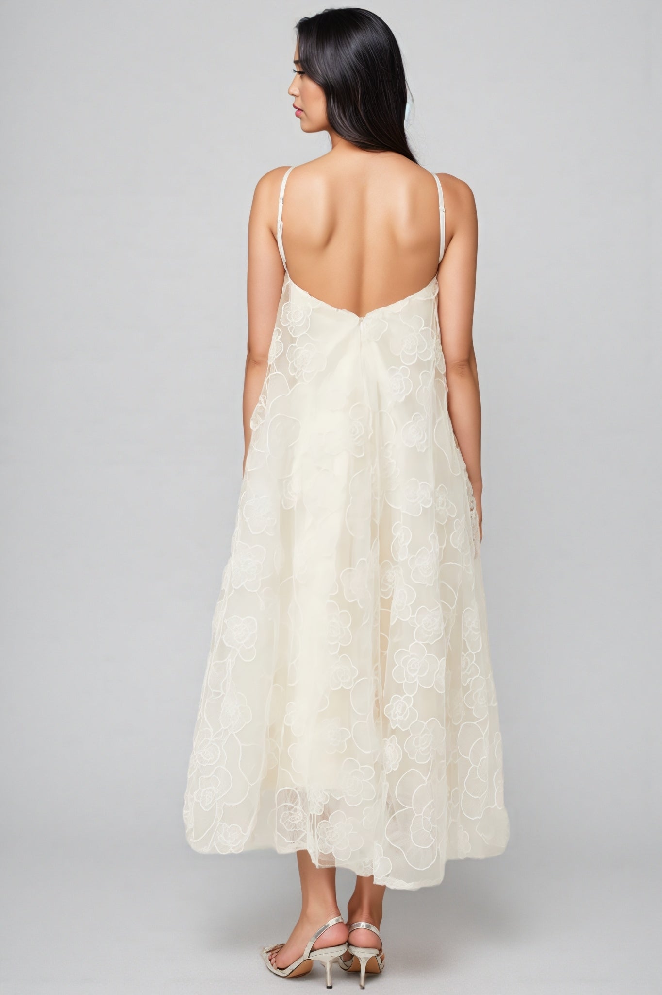 Eamon Neckless Backless Mesh Midi Dress