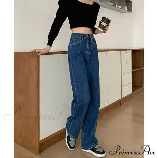 Spring Autumn New Vintage Waist Pants For Women Korean Fashion Streetwear Straight Casual Baggy Woman Jeans