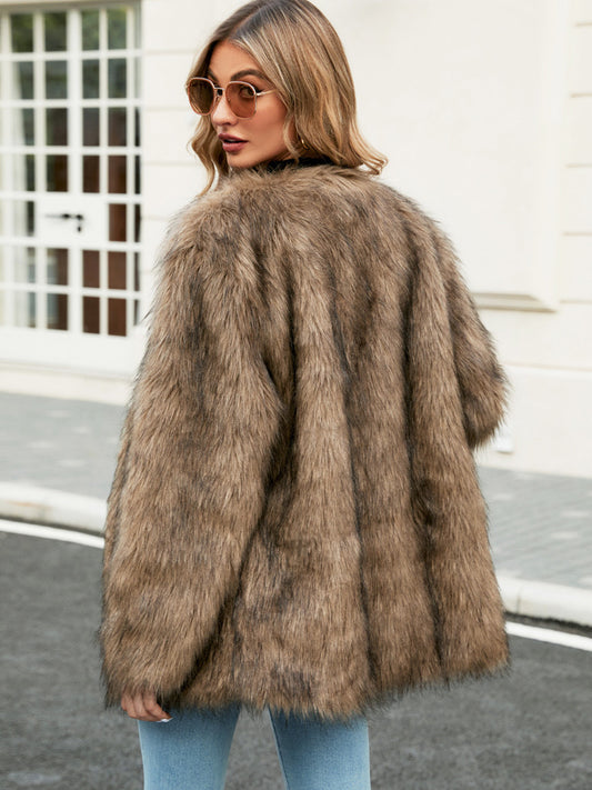 Faux Fur Coats Silver Long Sleeves Women Eco-friendly Fur Coat Coat