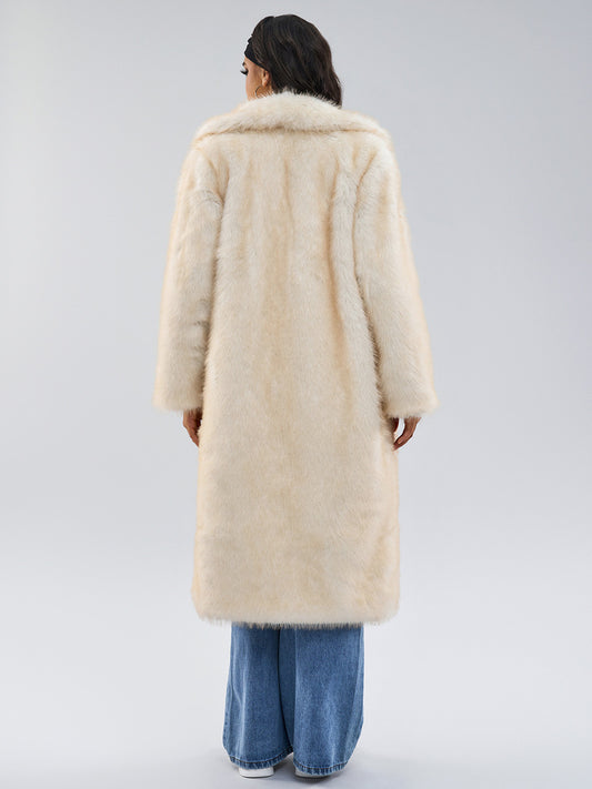 White Faux Fur Coats Notched Lapel Oversized Winter Long Jacket For Women 2026