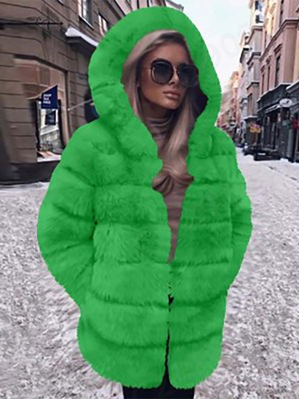 Faux Fur Coat With Hood Casual Winter Midi Jacket For Women 2026