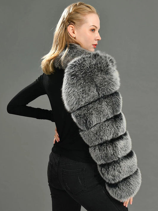 Faux Fur Coats Black No Waistline Asymmetrical Women Coat