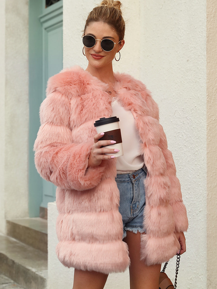 Faux Fur Coats Long Sleeves Chic Black Winter Coat