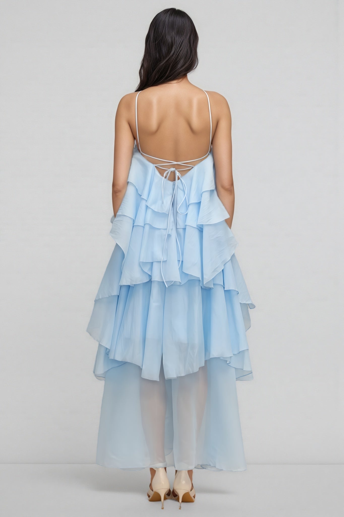 Kaelly Sleeveless Flower Folds Maxi Dress