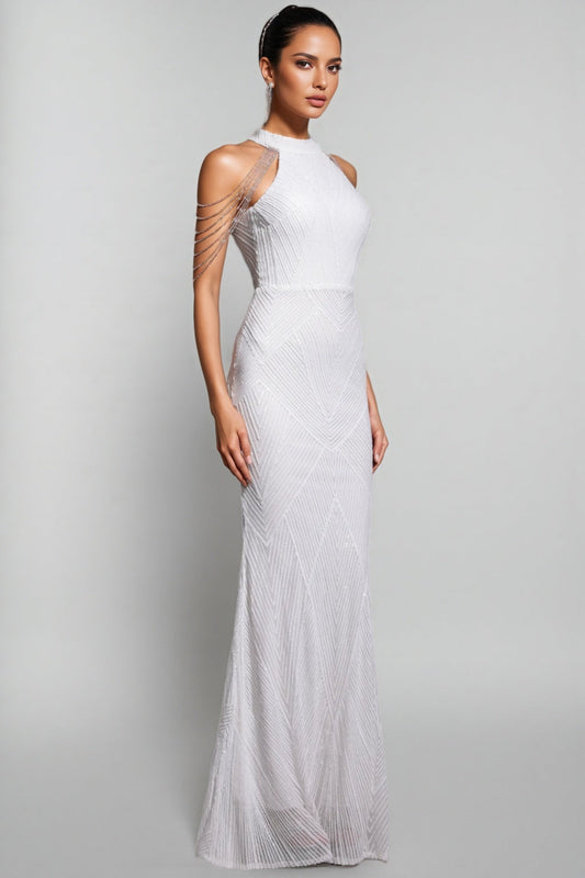Solend Neckline Sequin Fishtail Maxi Dress