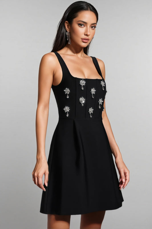 Asha Black Diamond Mini Dress
