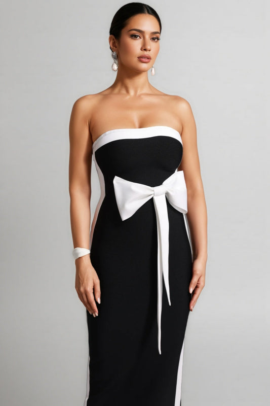 Lala Bandage Strapless Bow Maxi Dress