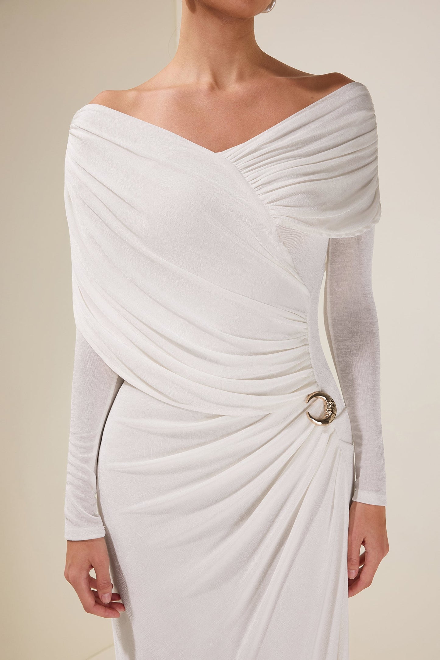 Solid Gathering Long Sleeve Maxi Dress