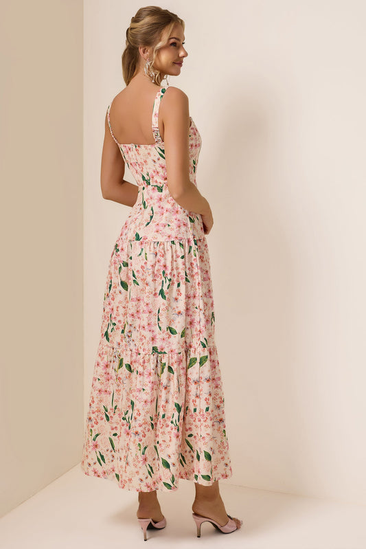Floral Square Collar Sleeveless Maxi Dress