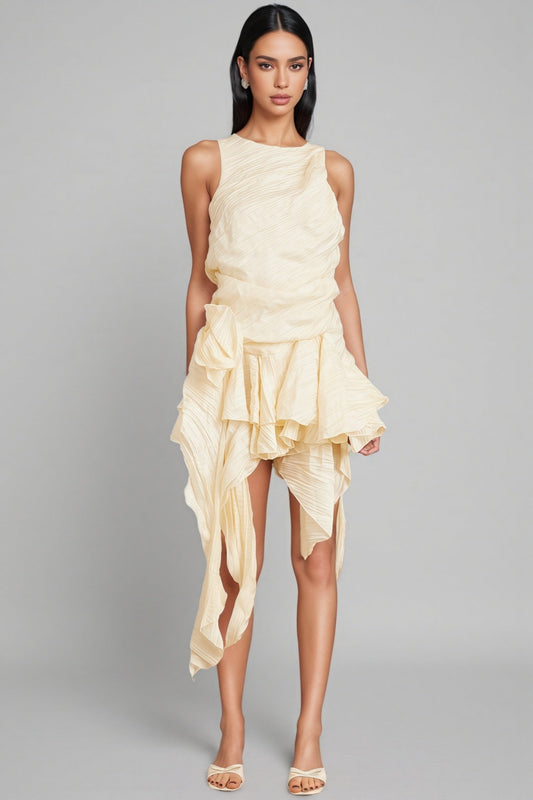 Aella 3D Floral Irregular Ruffle Mini Dress