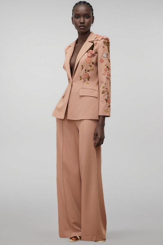 Annabelle Dusty Pink Sequined Floral Blazer Trousers Set