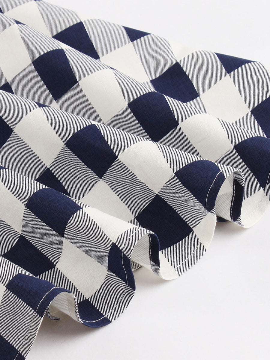Gingham Vintage Dress Short Sleeve Hepburn Style A-line Midi Dress For Women 2026