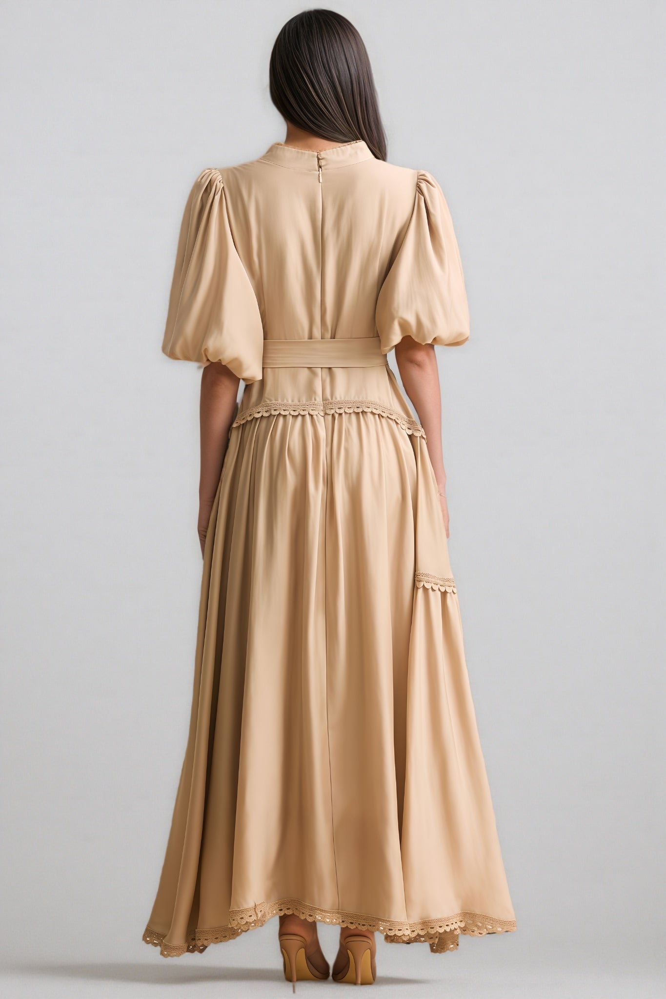 Beaufort Lace Trim Puff Sleeve Maxi Dress