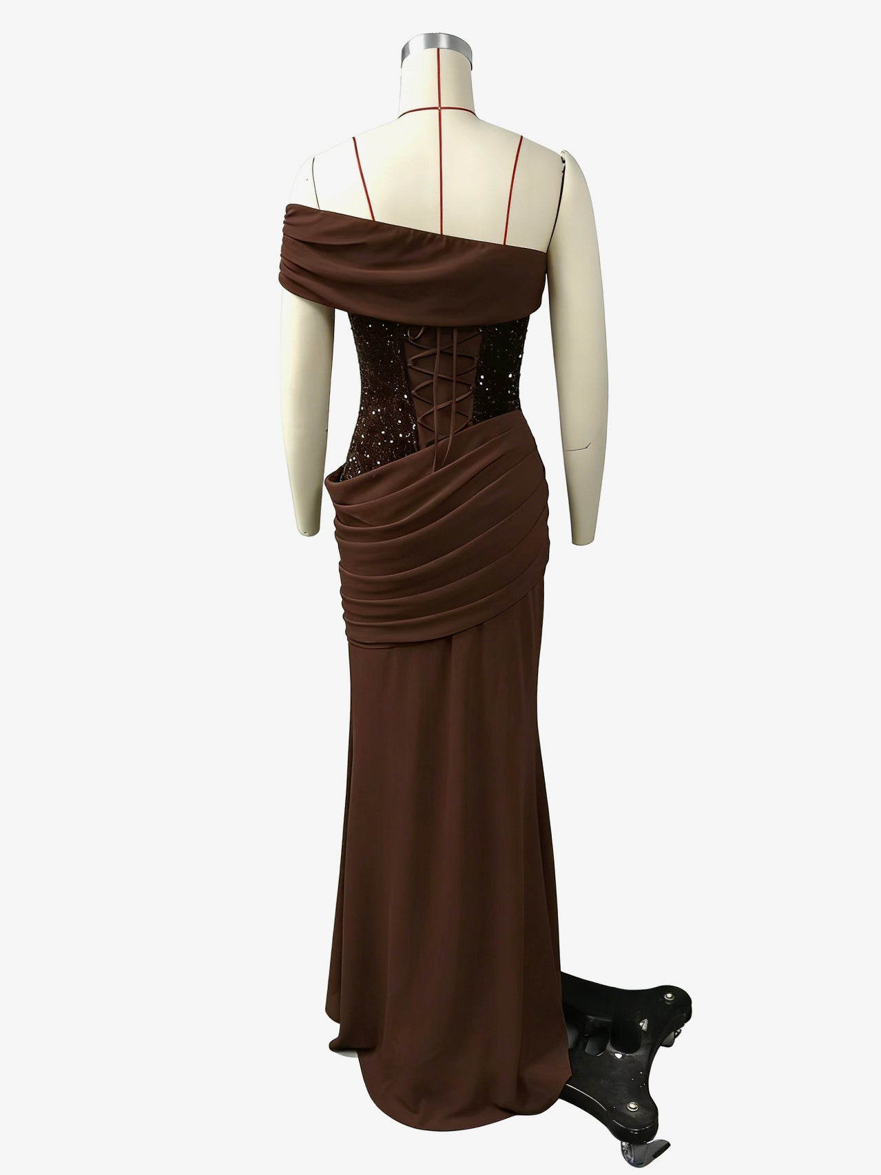 One Shoulder Ruched Waist Sequin Maxi Party Dress For Women 2026