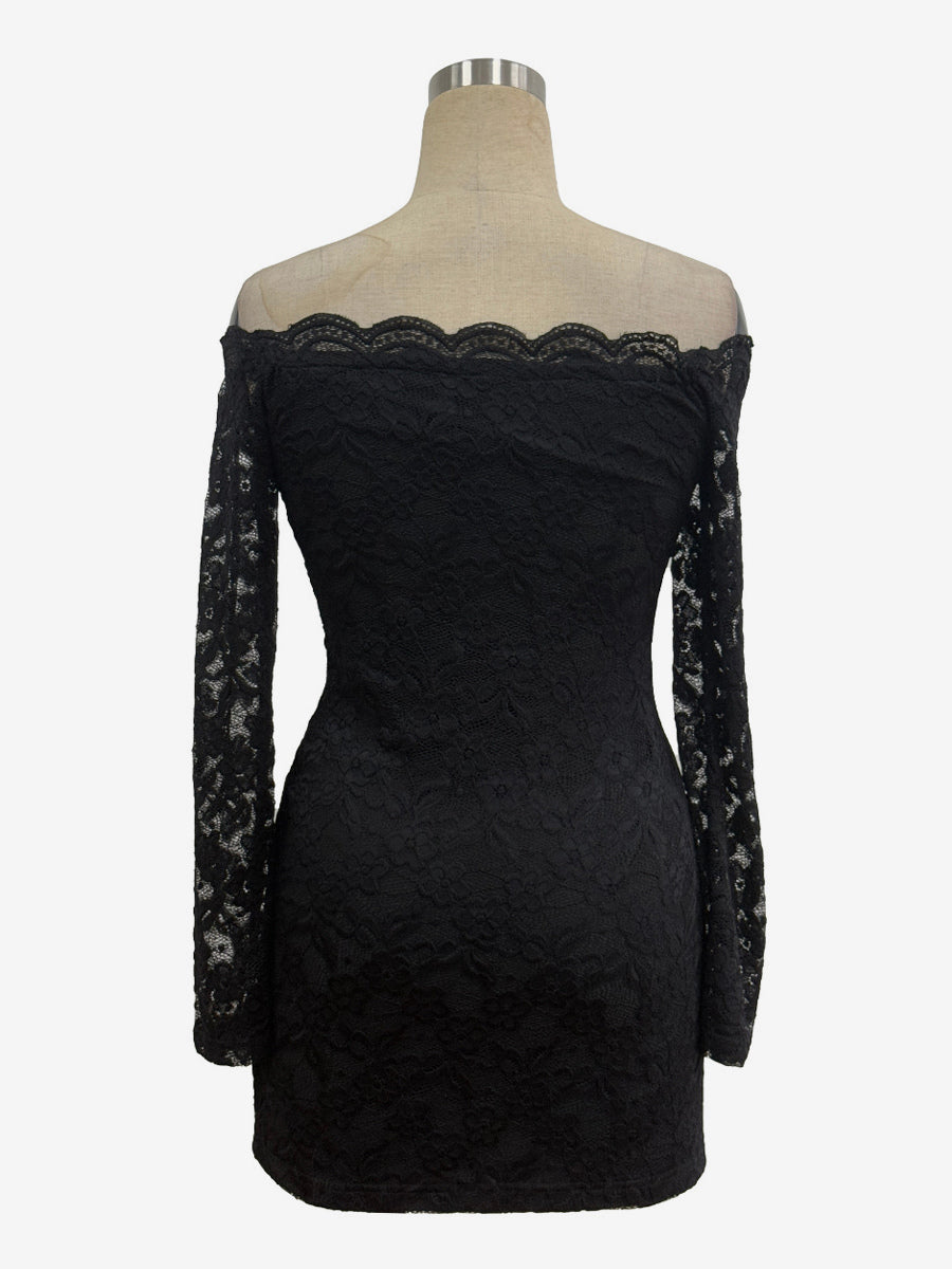 Off Shoulder Lace Bodycon Long Sleeve Mini Dress For Women 2026