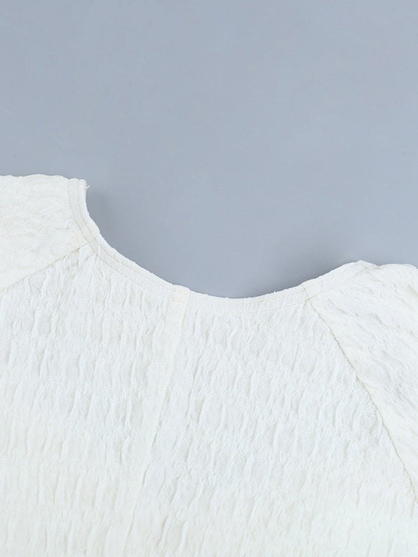 Textured Mini Dress For Women - Cream White Coquette Aesthetic Ruffle Cuff Bodycon- Summer Beach Date Night 2026