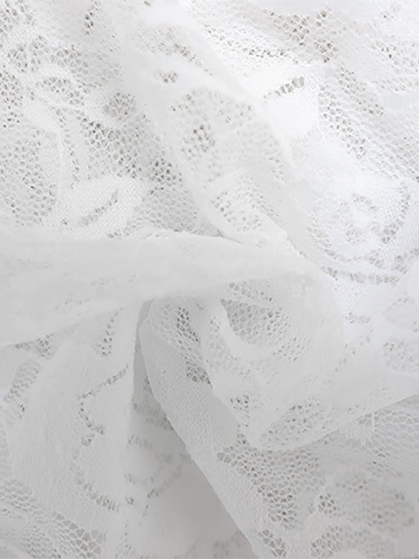 Sheer Lace Ruffle Maxi Slip Dress For Women - White Sexy High-Low Hem Spaghetti Strap Bodycon Gown - Summer Gala Party 2026