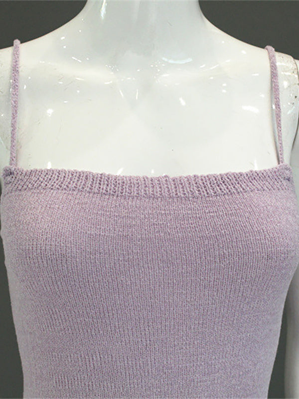 Backless Knitted Slip Dress For Women - Lace Up Ribbed Side Slit Midi Bodycon - Summer Beach Vacation 2026