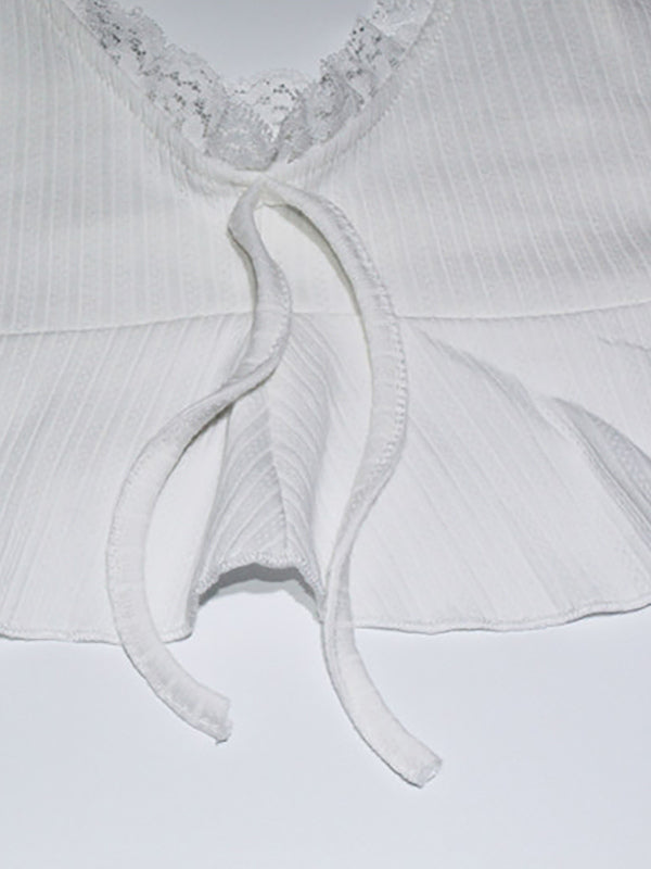 White Lace Trim Coquette 2 Piece Set For Women - Cami & Short Loungewear - Summer Beach Casual 2026
