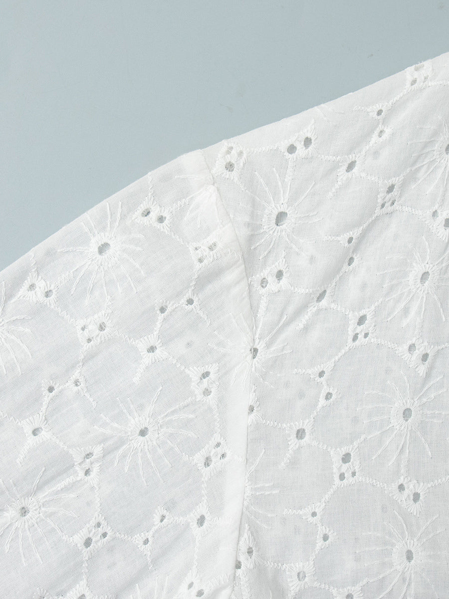 Eyelet Embroidery Maxi Dress For Women - White Boho V-Neck Oversized Ruffle Hem Kaftan - Summer Beach Vacation 2026