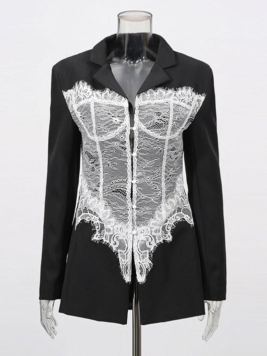 Sexy Corset Lace Blazer For Women - Black White Contrast Bustier Slim Suit Jacket - Spring Night Out Party 2026