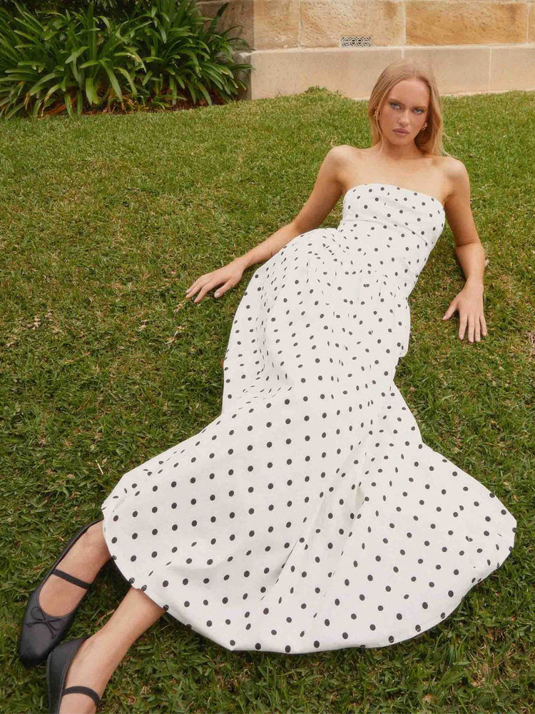 Strapless Printed Maxi Dress For Women - BoHo Bandeau Pleated Drop Waist Long Sundress - Summer Garden Party 2026